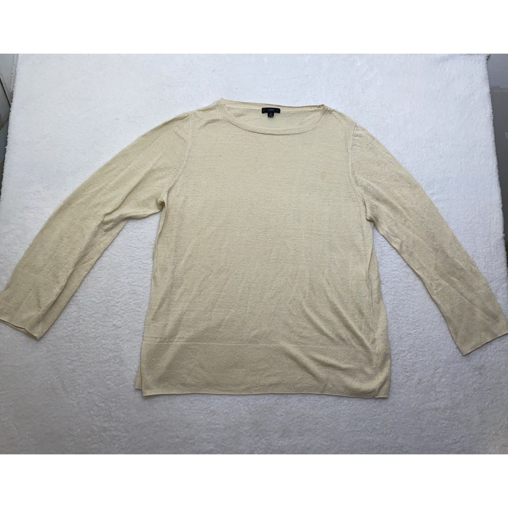 J. Crew Women's 100% Linen Pullover Long Sleeve Sweater Beige *has stains* See